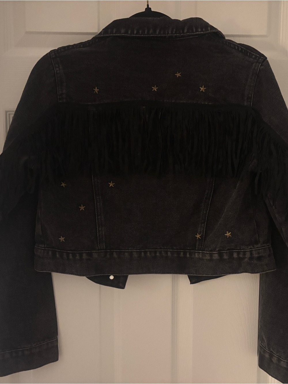 Black Washed Denim-Jean Jacket with Star Stud Details - Picture 4 of 4